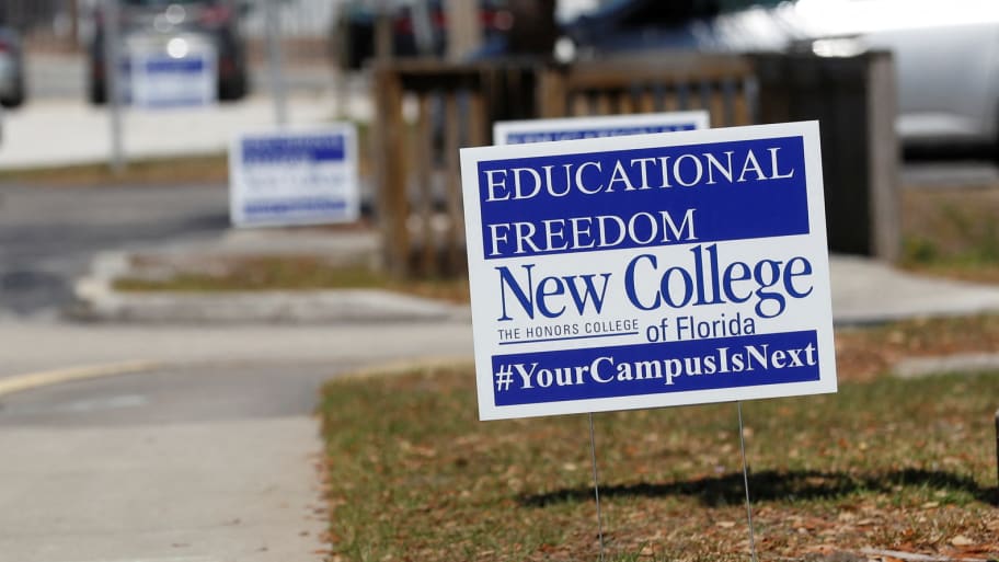 View of a sign as students from New College of Florida stage a walkout from the public liberal arts college to protest against a proposed wide-reaching legislation.