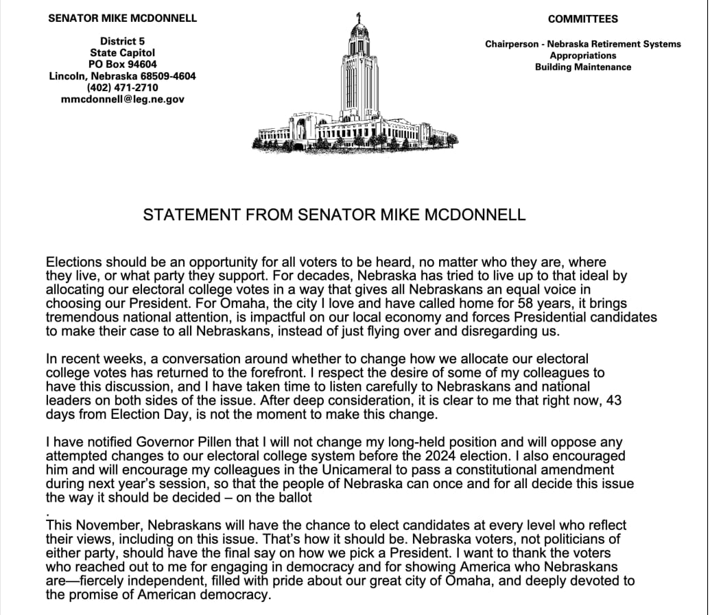 A statement shared by Mike McDonnell on Monday.