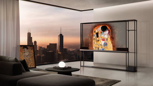 LG's new transparent TV in a high rise apartment.