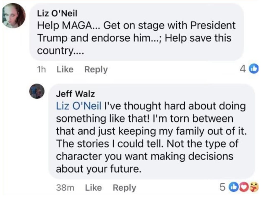 Facebook comments left by Tim Walz's brother, Jeff.