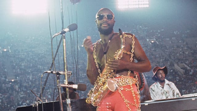 Isaac Hayes Wattstax performing in 1972 at the Los Angeles Coliseum.