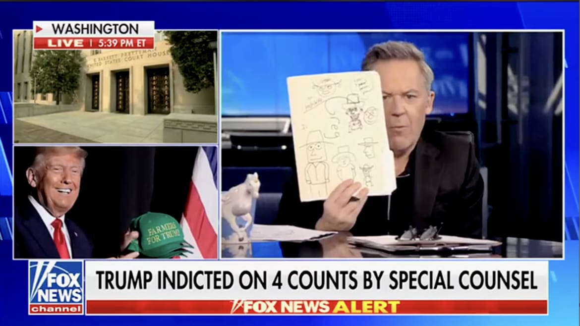 Fox News’ Greg Gutfeld Doodles While Co-Hosts Announce Trump Indictment