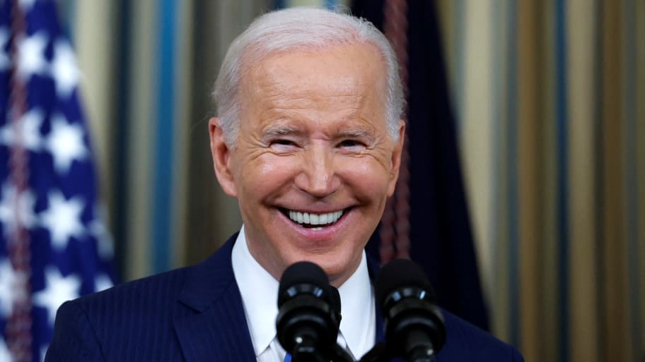 U.S. President Joe Biden smiles as he answers a question during a news conference held after the 2022 U.S. midterm elections in the State Dining Room at the White House in Washington, U.S., November 9, 2022. 