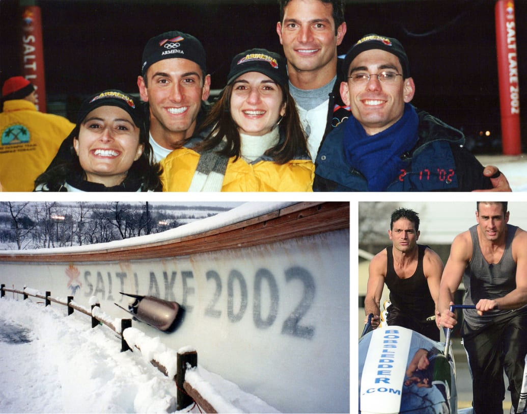 A series of images of Dan Janjigian during the 2002 Winter Olympics in Salt Lake City