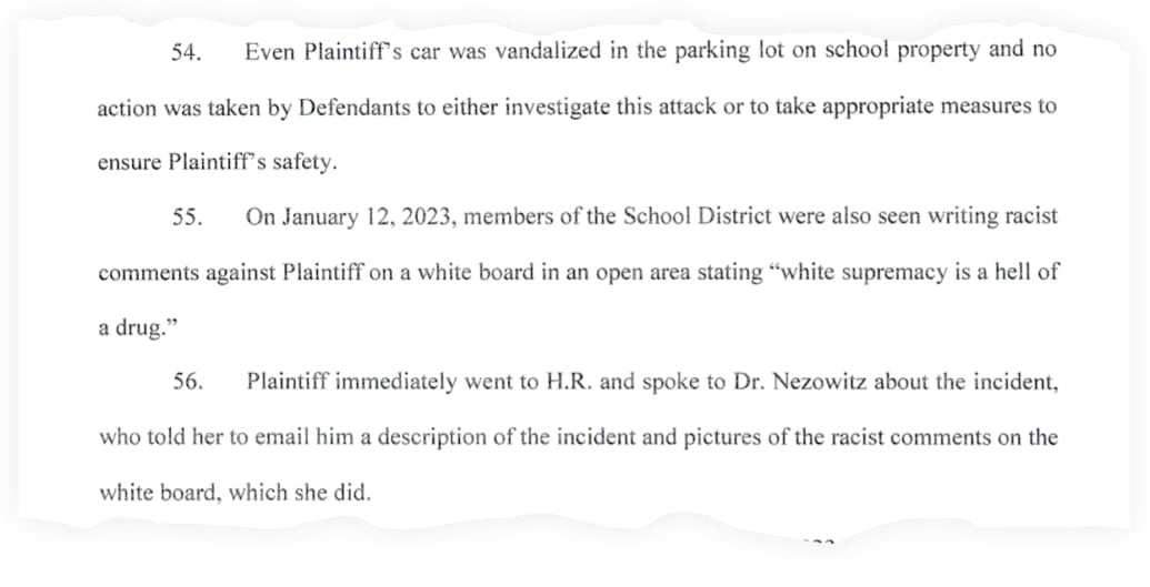 A snippet from Nancy Jones Doering’s civil suit against the Roosevelt Union Free School District.