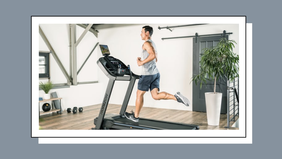 Man running on a Horizon Fitness Treadmill