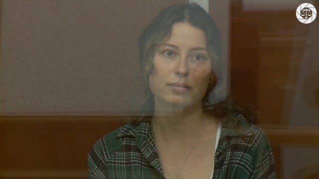 Ksenia Karelina, a dual U.S.-Russian national detained on suspicion of treason, attends a court hearing in Yekaterinburg, Russia, June 20, 2024, in this still image taken from video.