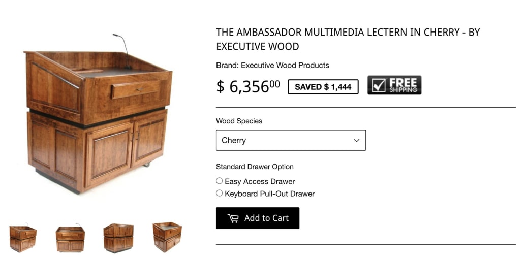 “The Ambassador podium by Executive Wood Products.”