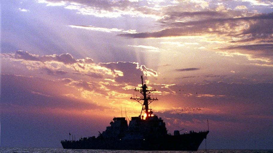 The guided missile destroyer USS Carney (DDG 64) patrols the waters of the Persian Gulf.