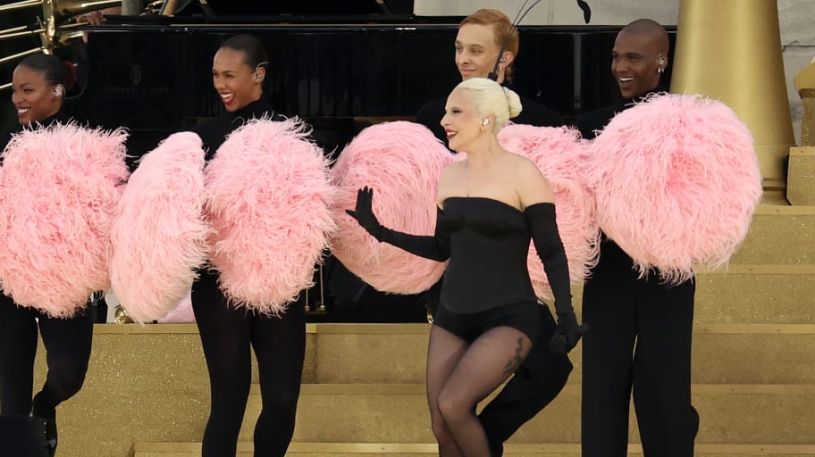 Lady Gaga at the Sully bridge area during the opening ceremony of the Paris Olympic Games 2024 on July 26, 2024, in Paris, France.