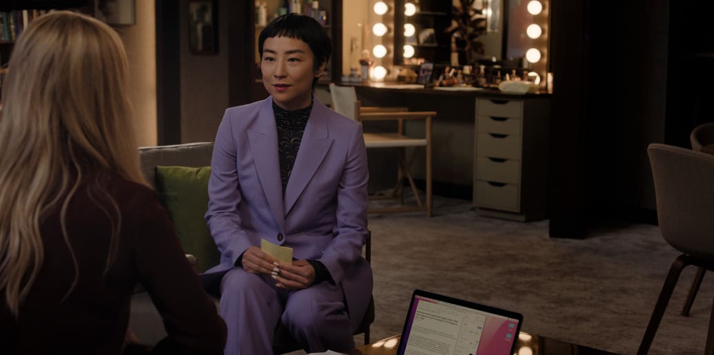 A production still of Greta Lee in The Morning Show.
